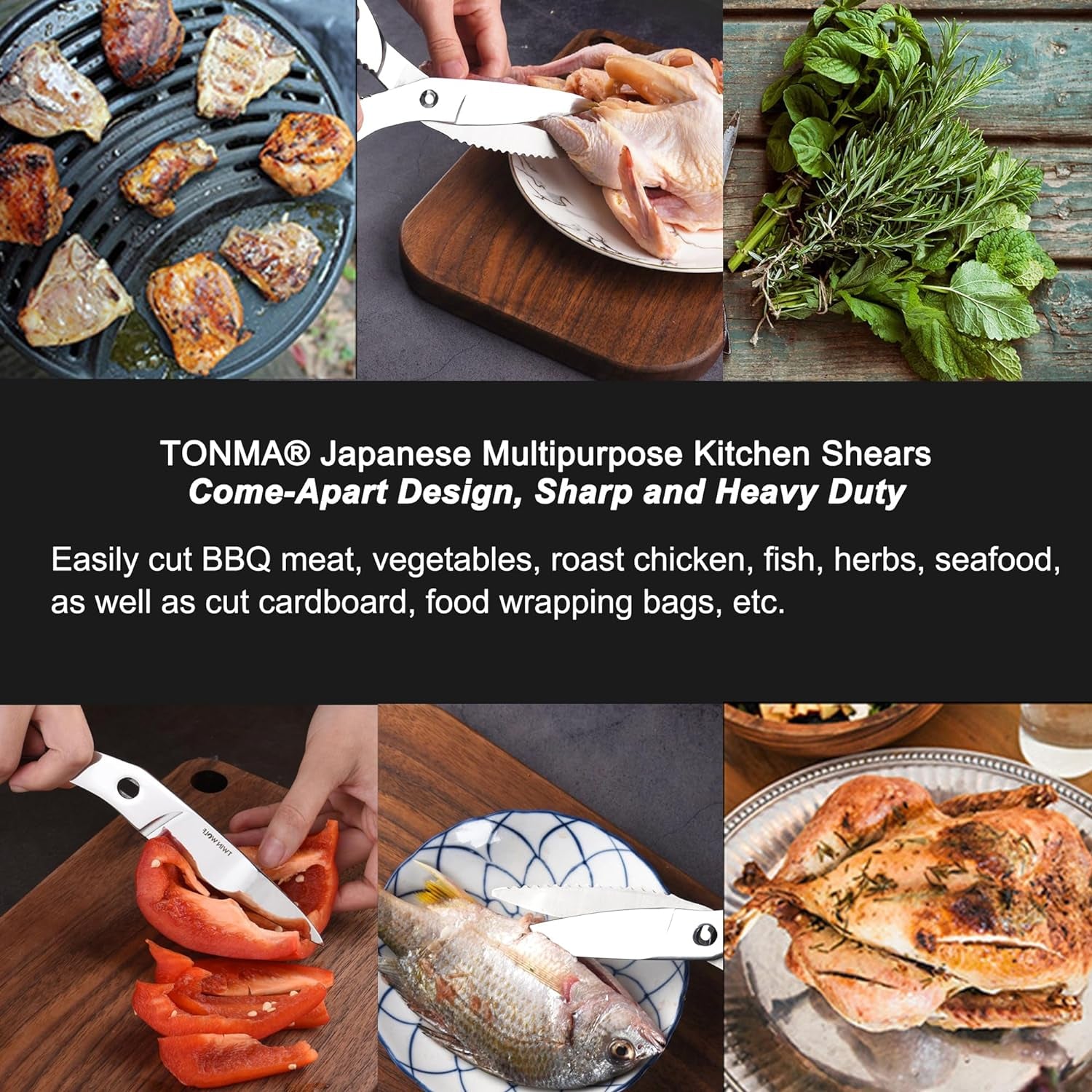 Kitchen Shears Heavy Duty [Made in Japan] 9.5” Sharp Stainless Steel Come Apart Kitchen Scissors All Purpose, Cooking Cutter for Poultry, BBQ Meat, Chicken, Herbs, Ergonomic Right Handled