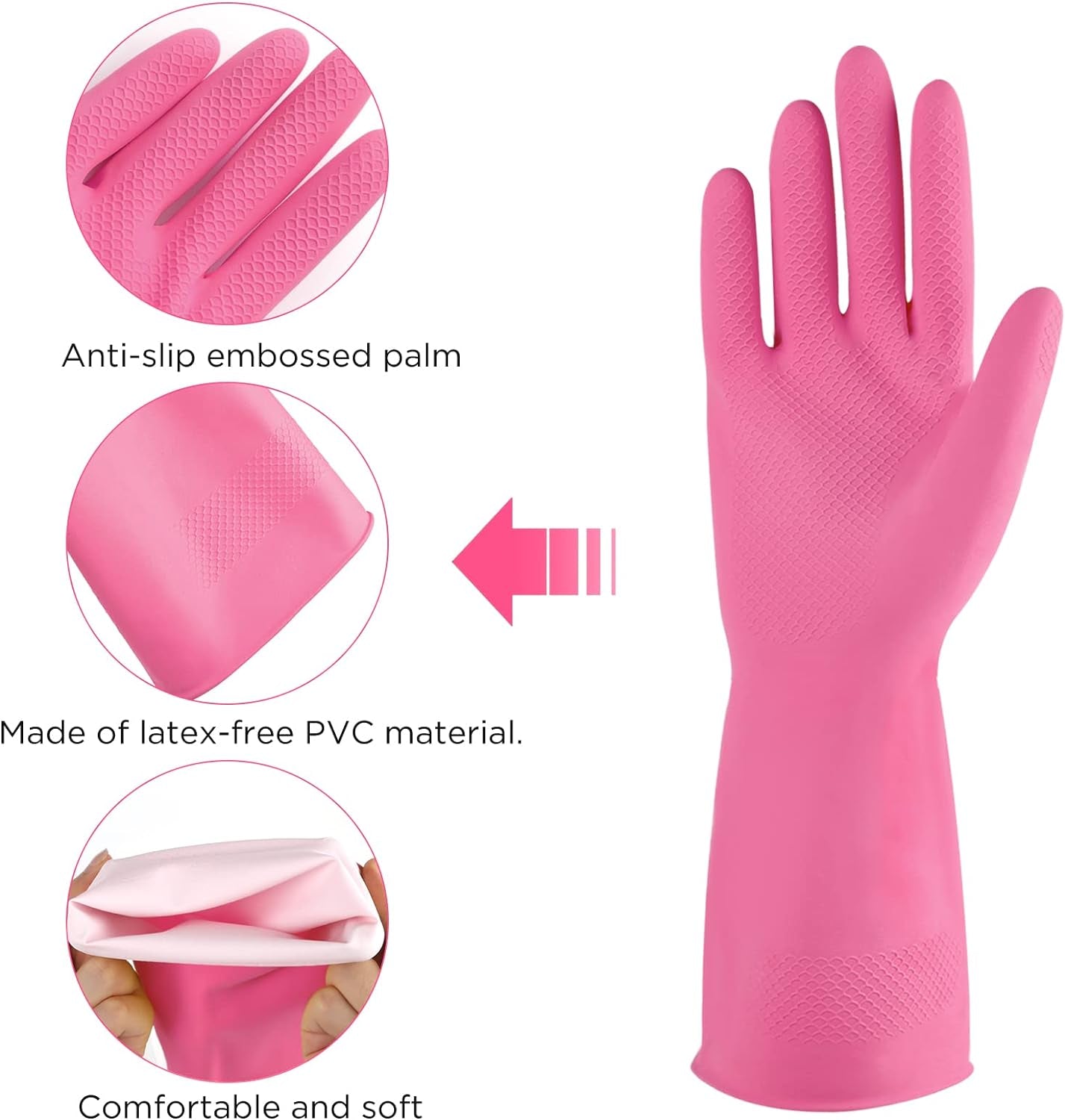 Rubber Gloves Dishwashing 2 or 4 Pairs for Kitchen,Cleaning Gloves for Household Reuseable.