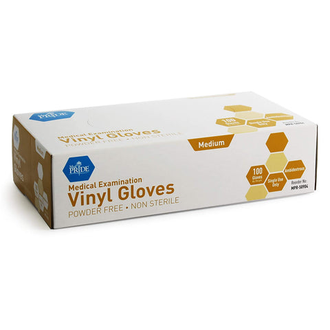 Image of Medical Vinyl Examination Gloves (Medium, 100-Count) Latex Free Rubber | Disposable, Ultra-Strong, Clear | Fluid, Blood, Exam, Healthcare, Food Handling Use | No Powder