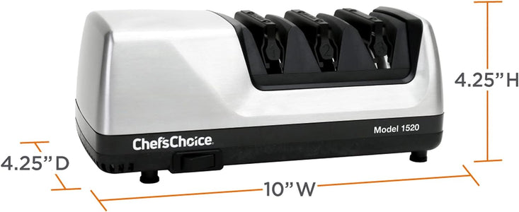Chef'Schoice Hone Electric Knife Sharpener for 15 and 20-Degree Knives 100% Diamond Abrasive Stropping Precision Guides for Straight and Serrated Edges, 3-Stage, Gray