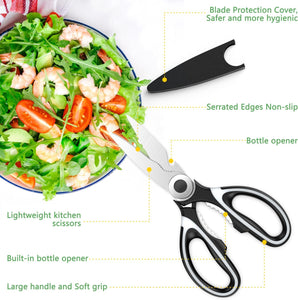 Kitchen Shears 3 Pack - Kitchen Scissors Set with Heavy Duty Kitchen Shears, Herb Scissors with 5 Blades and Cover, Seafood Scissors