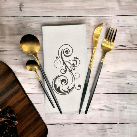 Image of 24 Pieces Premium Stainless Steel Black and Gold Cutlery Set for 6, 25 Pieces of Napkin Included, Elegant Silverware Set and Dishwasher Safe