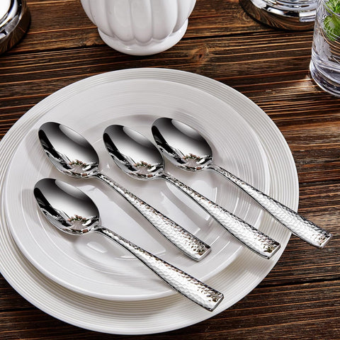 Image of Premium 20/45/65 Piece Louis Hammered Silverware Set with Squared Edge, 18/10 Stainless Steel, Service for 4/8/12, Fine Flatware Set, Dishwasher Safe (20)