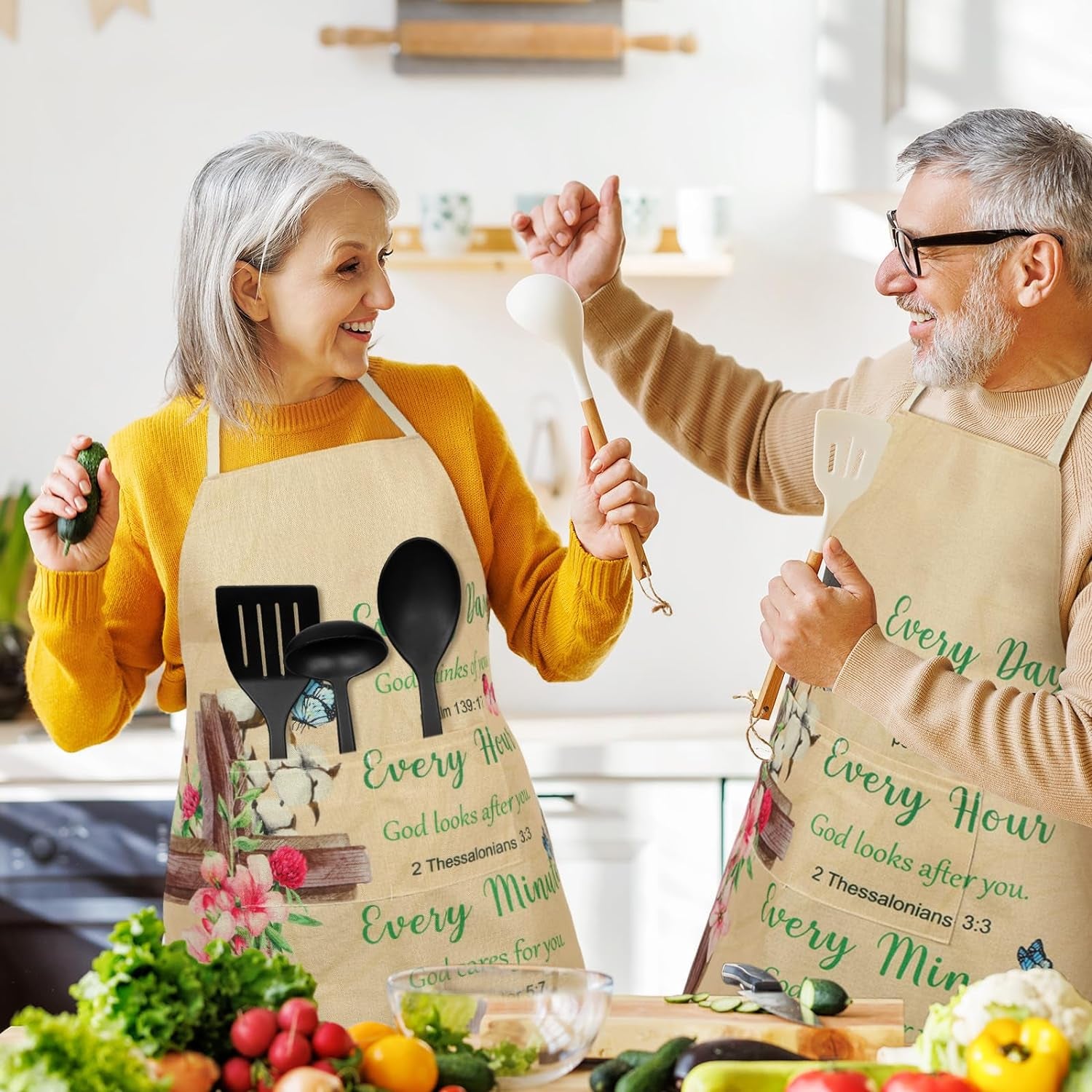 Christian Bible Verse Apron Religious Gift for Women Waterproof Inspirational Cooking Apron with Pocket Tie Neckstrap