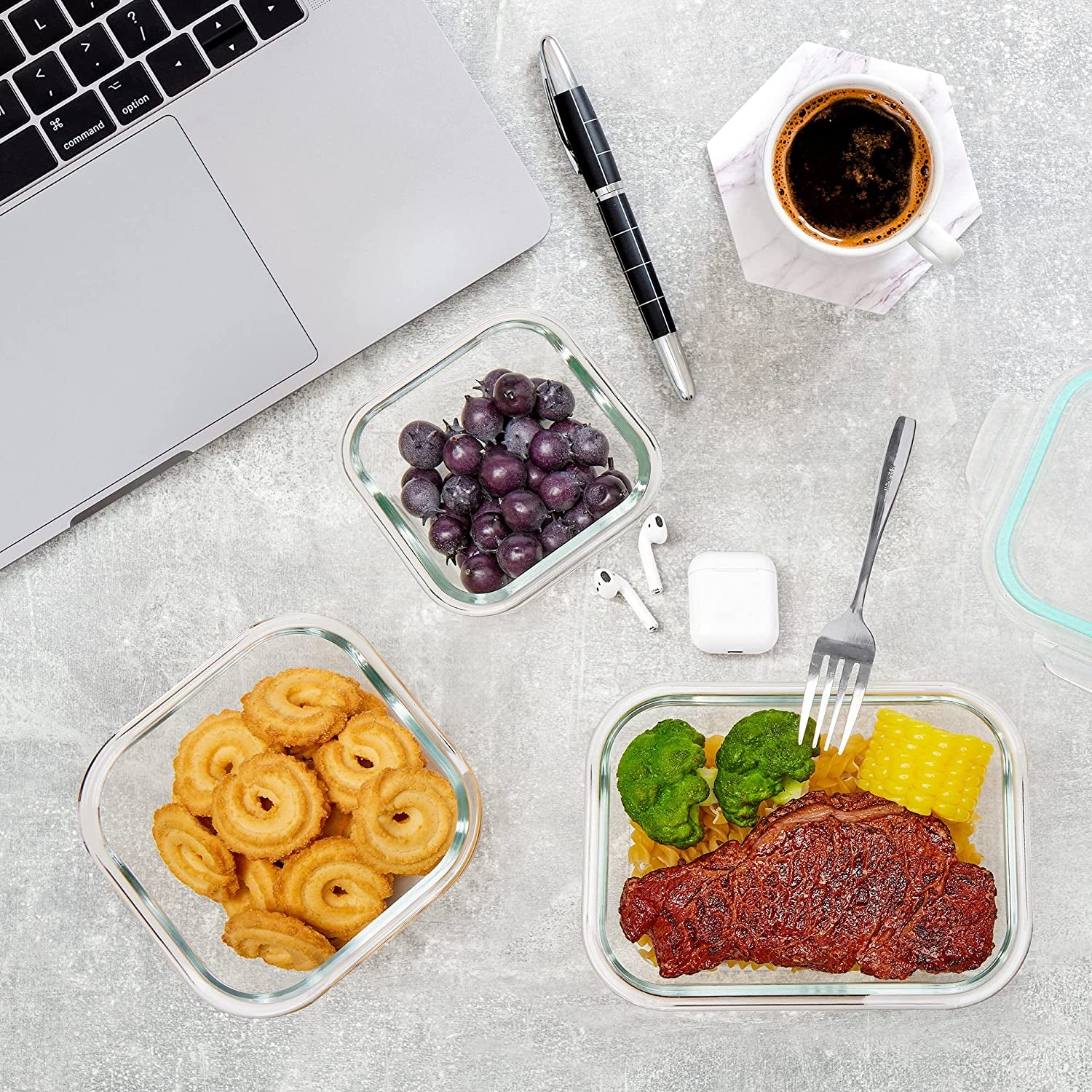 8 Pack Glass Food Storage Containers , Meal Prep , Airtight Bento Boxes with Leak Proof Locking Lids, for Microwave, Oven, Freezer and Dishwasher, BPA Free