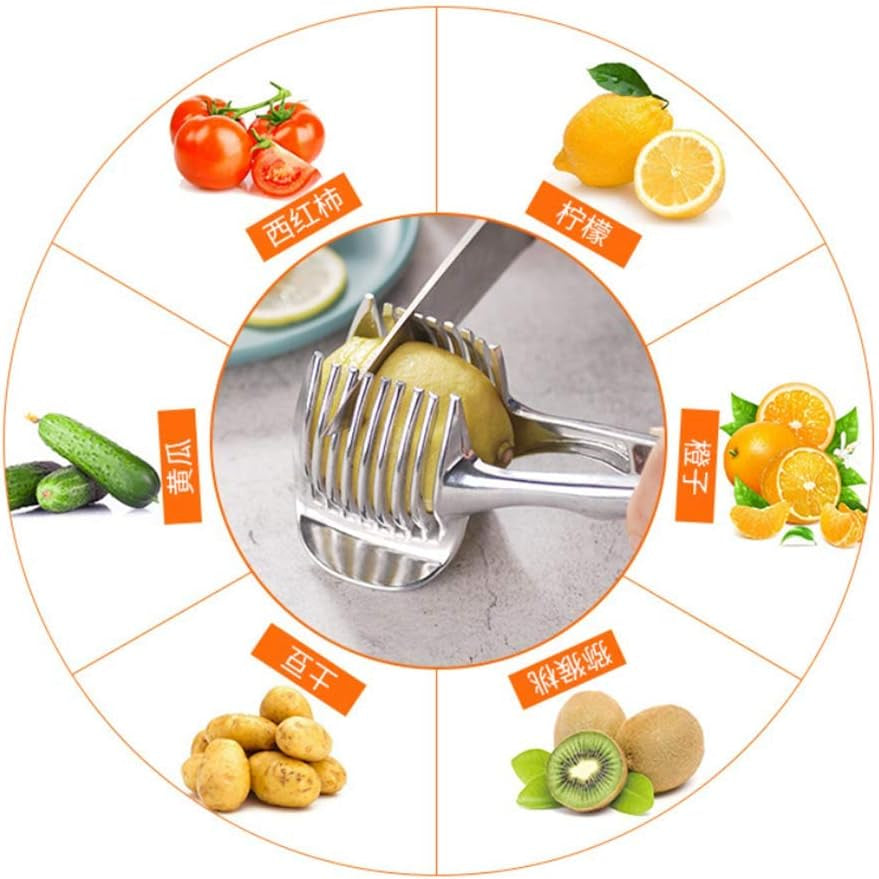 Tomato Slicer Lemon Cutter Stainless Steel Kitchen Cutting Aid Holder Tools for Soft Skin Fruits and Vegetables,Home Made Food & Drinks
