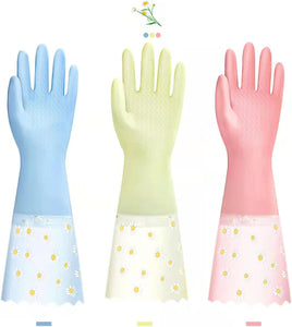 Dishwashing Cleaning Gloves 3 Pairs - Reusable Rubber Gloves Non-Slip Laundry Kitchen Gardening Household Gloves