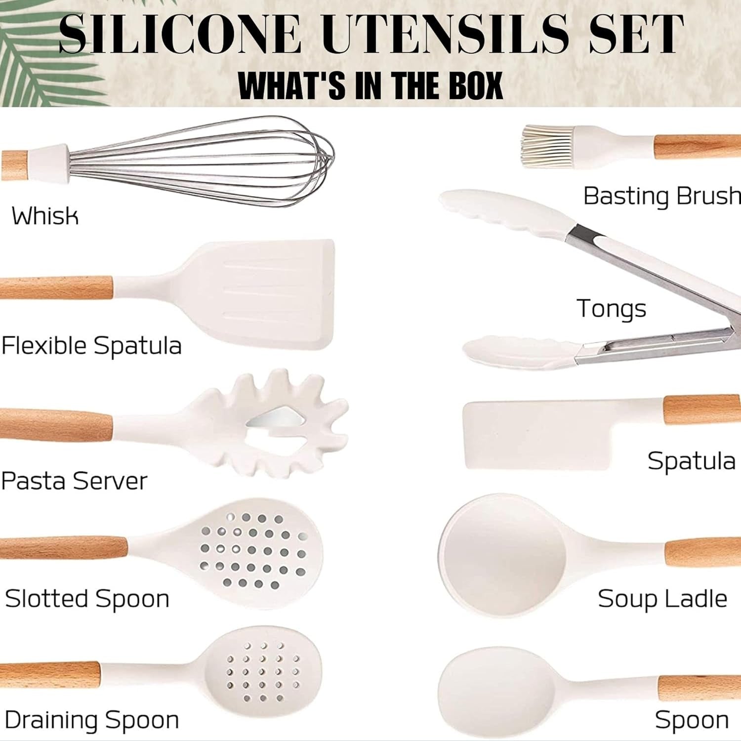 White Silicone Cooking Utensils, White Kitchen Utensils, White Cooking Utensils Set | Silicone Spatula, Tongs, Ladle, Serving Spoons-Non-Stick, BPA Free Kitchen Utensils Set with Holder - 11 Pc