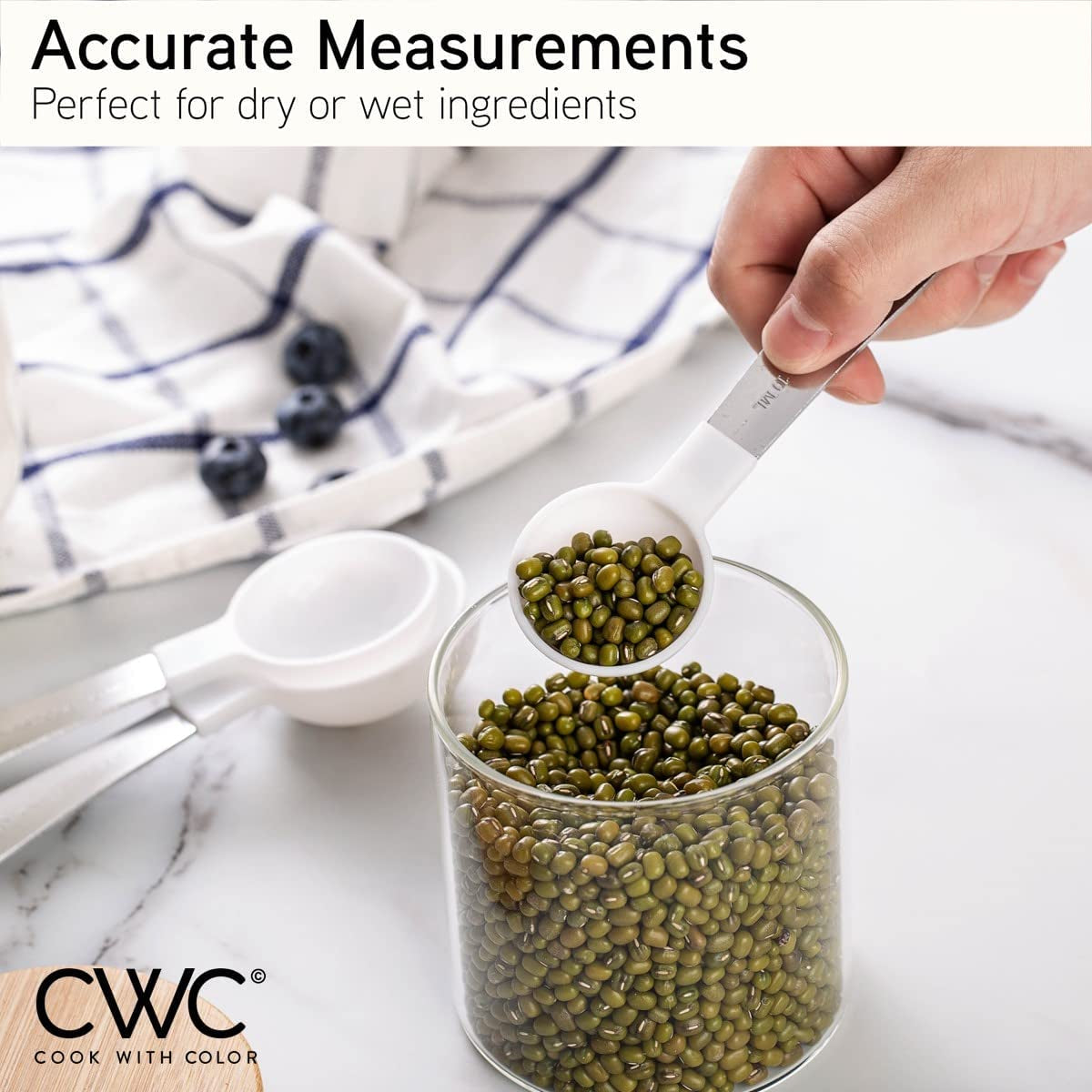 12 PC Measuring Cups Set and Measuring Spoon Set, Stainless Steel Handles, Nesting Kitchen Measuring Set, Liquid & Dry Measuring Cup Set (White)