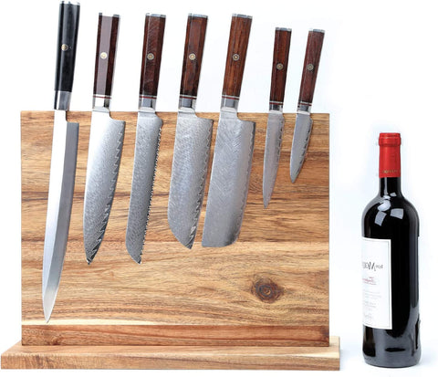 Image of Magnetic Knife Holder Acacia Wooden Magnetic Knife Block 17 X 13 Inches Rack Magnetic Universal Stands with Strong Enhanced Magnets Strip Kitchen Storage Cutlery Large Organizer without Knifves