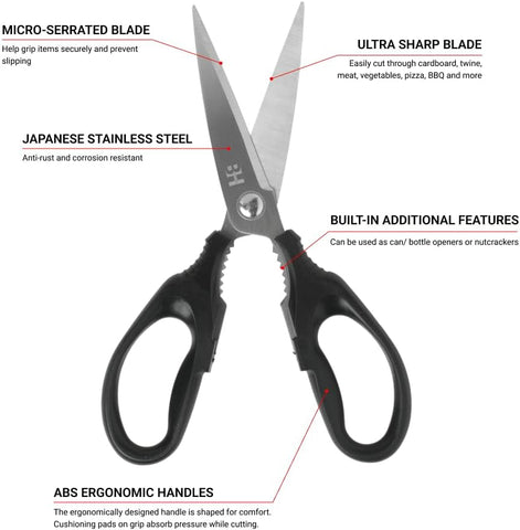 Image of BOWERY HOME Kitchen Scissors - Heavy Duty Kitchen Shears - Lightweight Scissors - for Cutting Food, Meat, Fish, Vegetable - Multi-Purpose Kitchen Scissors (8 Inches) - NOT MADE in CHINA