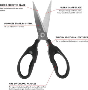 BOWERY HOME Kitchen Scissors - Heavy Duty Kitchen Shears - Lightweight Scissors - for Cutting Food, Meat, Fish, Vegetable - Multi-Purpose Kitchen Scissors (8 Inches) - NOT MADE in CHINA