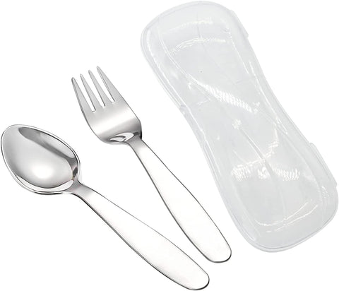 Image of 2 Pieces Children Fork Spoon Set with Travel Case for Lunch Box, 18/8 Stainless Steel Kids Silverware Flatware Set Kids Utensil Set for School, 5.9In (Fork Spoon)