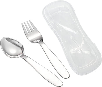 2 Pieces Children Fork Spoon Set with Travel Case for Lunch Box, 18/8 Stainless Steel Kids Silverware Flatware Set Kids Utensil Set for School, 5.9In (Fork Spoon)