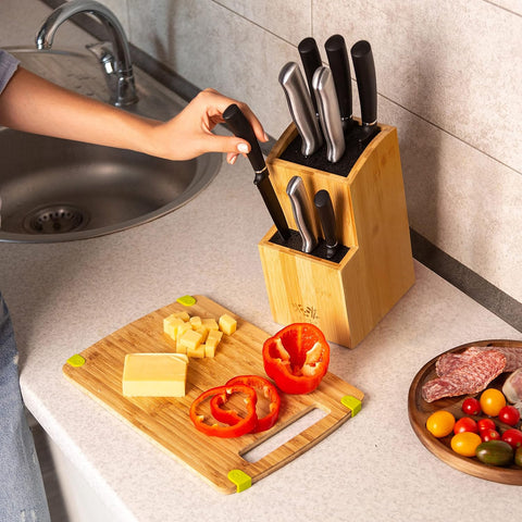 Image of Bamboo Universal Knife Block | Extra Large Capacity for up to 20 Knives of Multiple Sizes | Modern Knife Storage