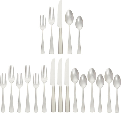 Image of 20-Piece Stainless Steel Flatware Set with Square Edge, Service for 4, Silver