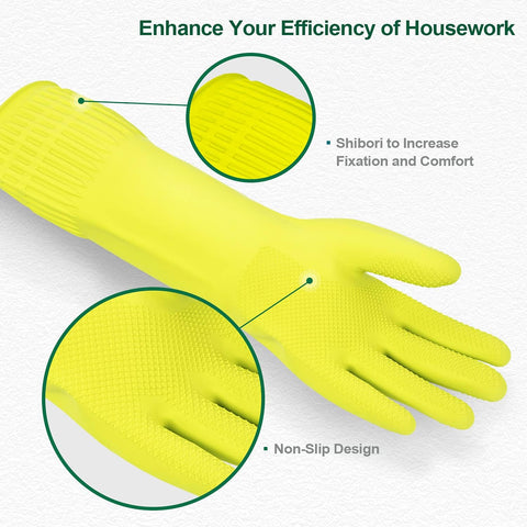Image of MAMISON Reusable Household Dishwashing Cleaning Rubber Gloves, Non-Slip Kitchen Glove (1 Pair)