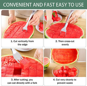 2Pcs Watermelon Fork Slicer Cutter: Watermelon Cutting Tool 2-In-1 Watermelon Fork Slicer Stainless Steel Fruit Fork Cutter for Party Camping Fruit Shape