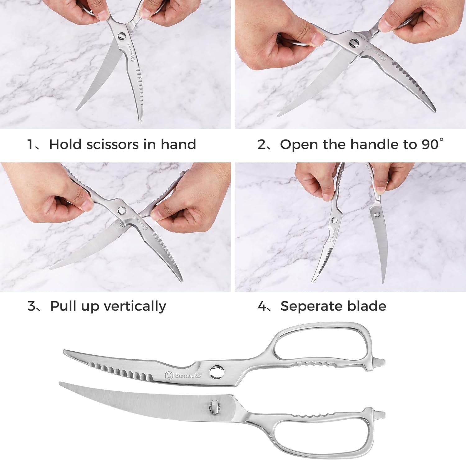 Kitchen Scissors for Food, Kitchen Scissors Heavy Duty Kitchen Shears That Come Apart, 9 Inch Fully Forged Stainless Steel with Curved Blades