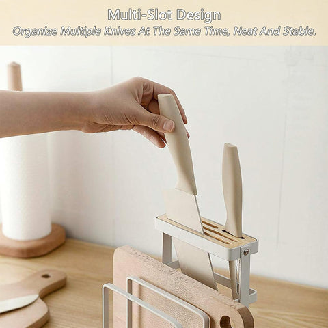 Image of Knife Holder,  Kitchen Cabinet Knife Holder without Knives, Universal Metal Knife Block Cutting Board Organizer, Kitchen Storage Organizer. (White)