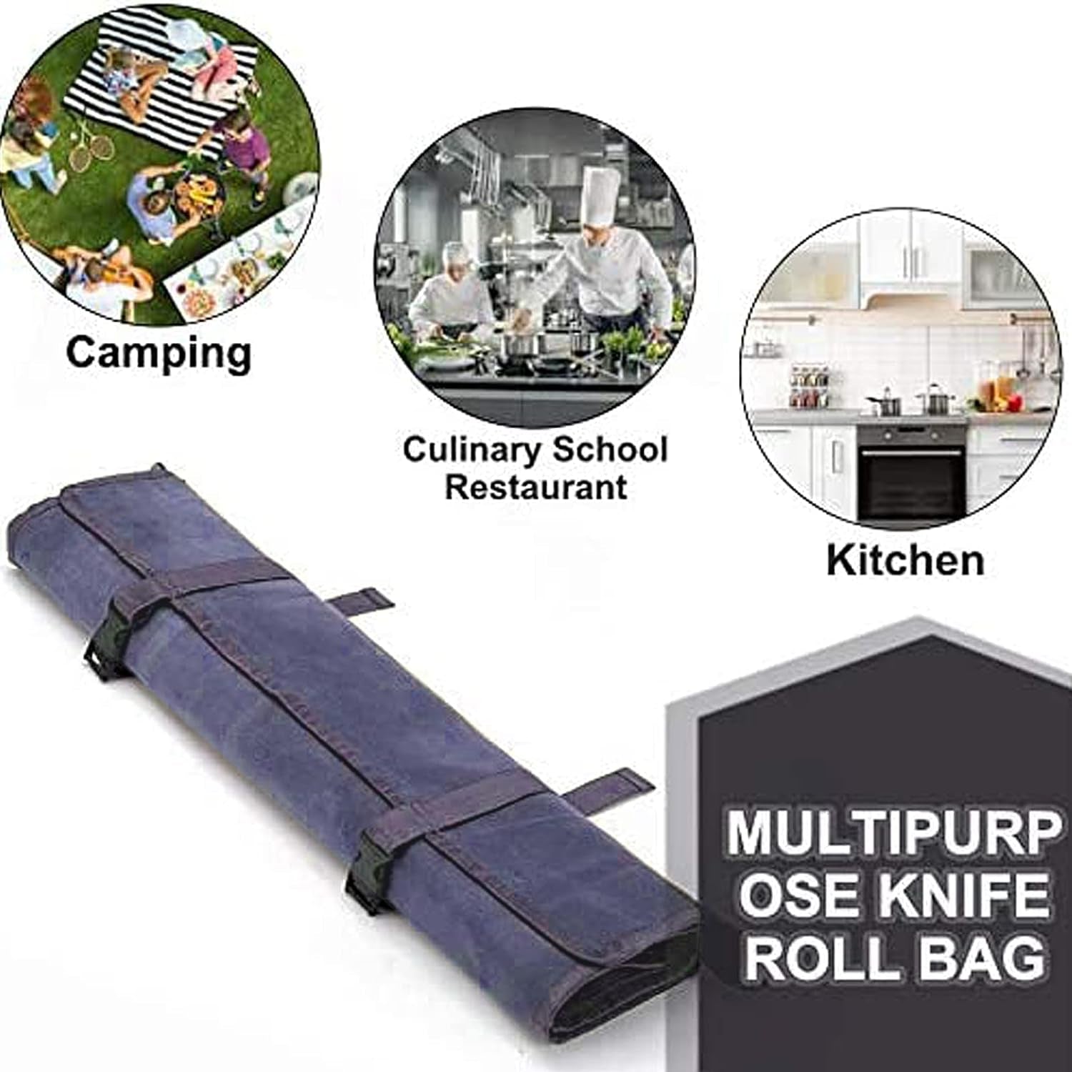 Chef’S Knife Roll Bag, Waxed Canvas Knife Cultery Carrier, Portable Chef Knife Cases, Knife Pouch Holders with 10 Slots plus 1 Zipper Pockets Can Hold Home Kitchen Knife Tools up to 18.8”