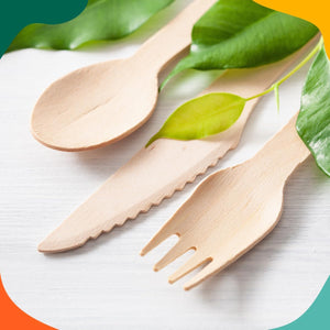 100% Compostable Cutlery [175-Pack] Disposable Wooden Cutlery Set I 100% Natural, Sturdy, Eco-Friendly, Utensils Set I Biodegradable (75 Fork,50 Spoon, 50 Knife)