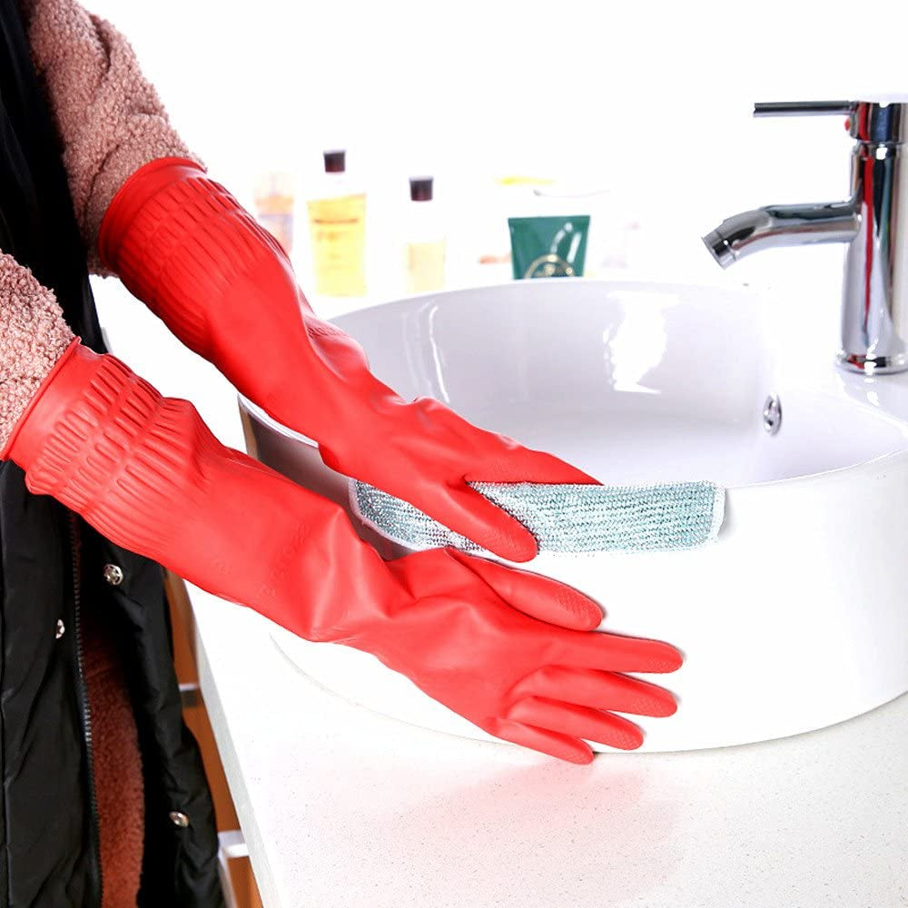 Rubber Cleaning Gloves Kitchen Dishwashing Glove 3-Pairs,Waterproof Reuseable.(Medium)