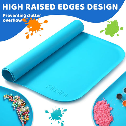 Image of Silicone Art Mats for Kids, Silicone Craft Mat with Lip to Keep Clean, 24"×16" Mat (Blue)