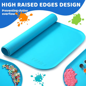 Silicone Art Mats for Kids, Silicone Craft Mat with Lip to Keep Clean, 24"×16" Mat (Blue)