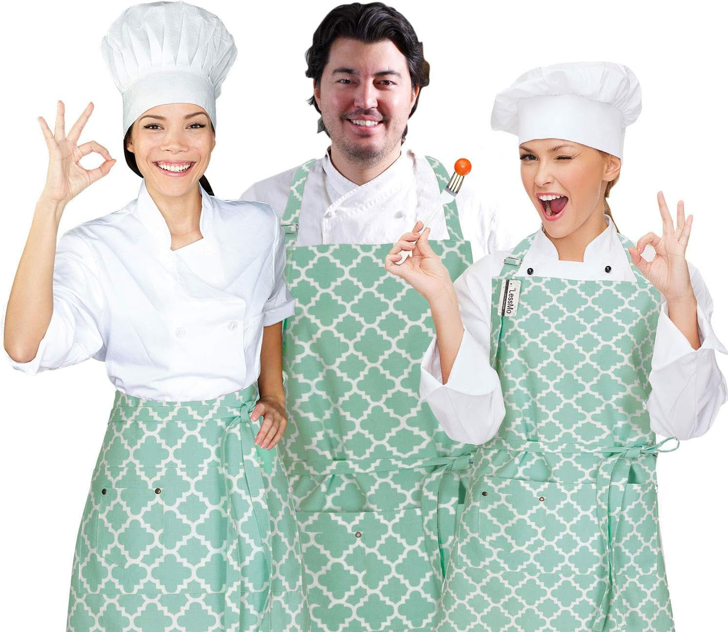 Kitchen Cooking Aprons with 3 Pockets for Men Women - Cotton Adjustable Professional Grade Chef Apron for Kitchen, BBQ & Grill (Grass Green)