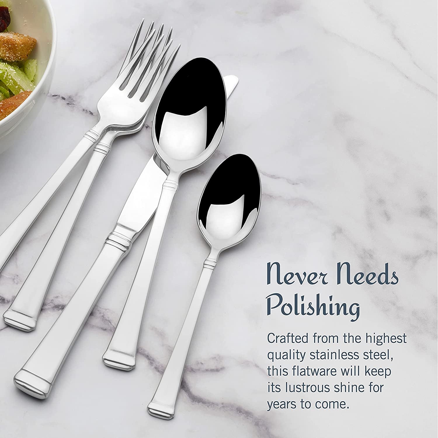 5060761 Harmony 65-Piece 18/10 Stainless Steel Flatware Set with Utensil-Serving Set, Silver