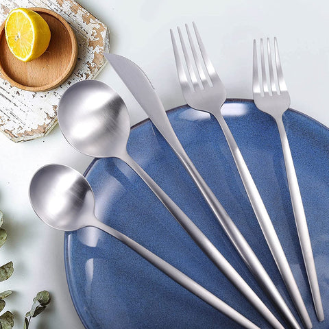 Image of Silverware Set for 8,  40 Pieces Stainless Steel Flatware Set, Matte Cutlery Tableware Set, Kitchen Utensils Set Include Spoons and Forks Set, Satin Polished, Dishwasher Safe