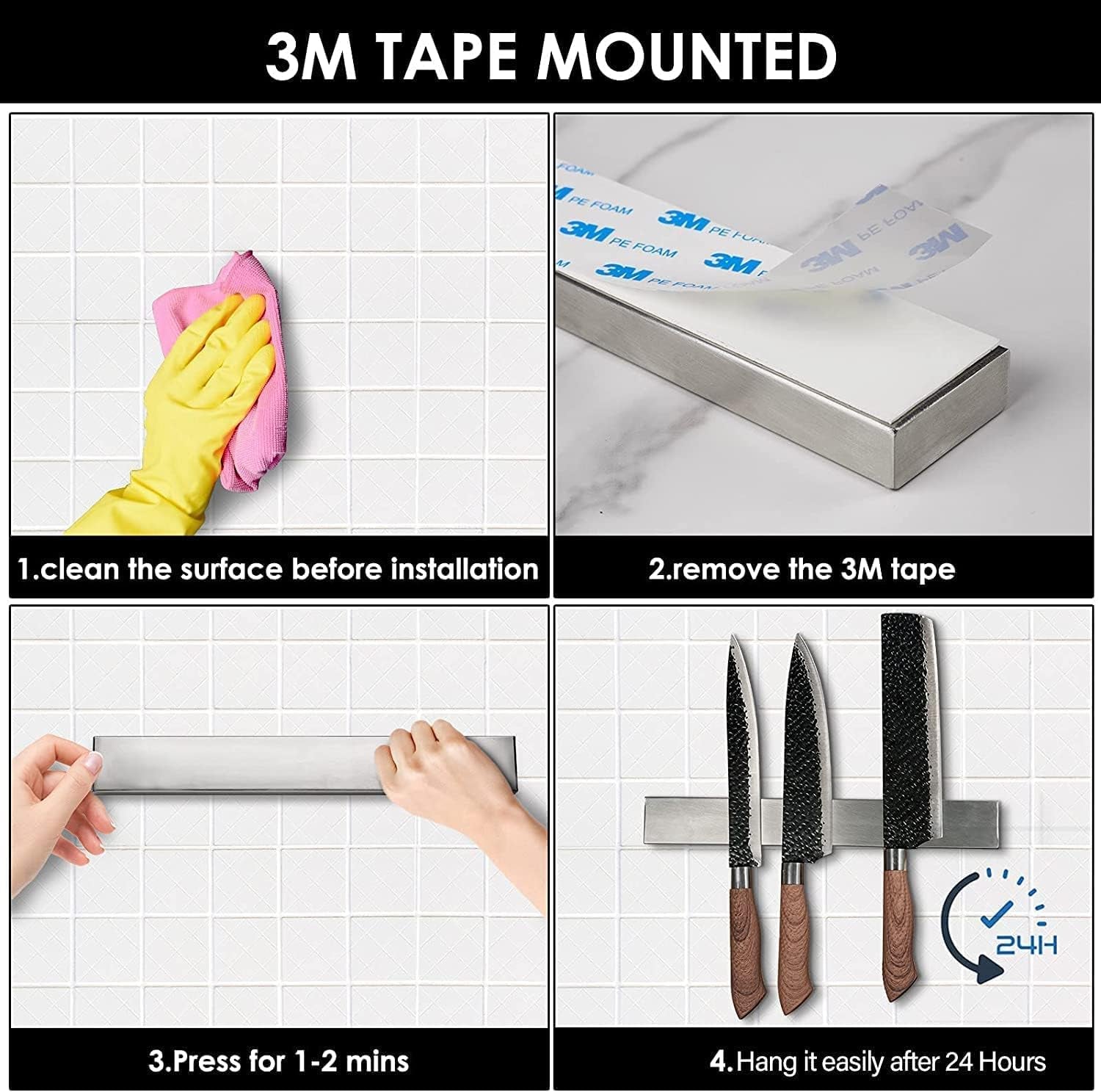 20 Inch Magnetic Knife Holder for Wall - Upgraded Stainless Steel Knife Magnetic Strip No Drilling with 3M Type, Magnet Knife Strip Bar Rack for Kitchen Utensil & Tool Holder