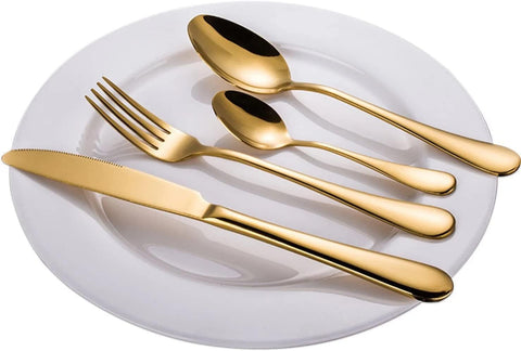 Image of Gold Flatware Set, Silverware 24-Pieces Gold Stainless Steel Flatware/Silverware for Wedding Festival Christmas Party, Service for 6