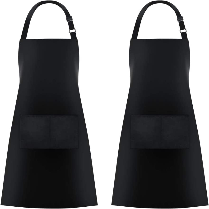 2 Pack Bib Aprons with 2 Pockets Cooking Chef Kitchen Apron for Women Men, Black