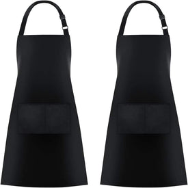 2 Pack Bib Aprons with 2 Pockets Cooking Chef Kitchen Apron for Women Men, Black