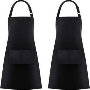 2 Pack Bib Aprons with 2 Pockets Cooking Chef Kitchen Apron for Women Men, Black