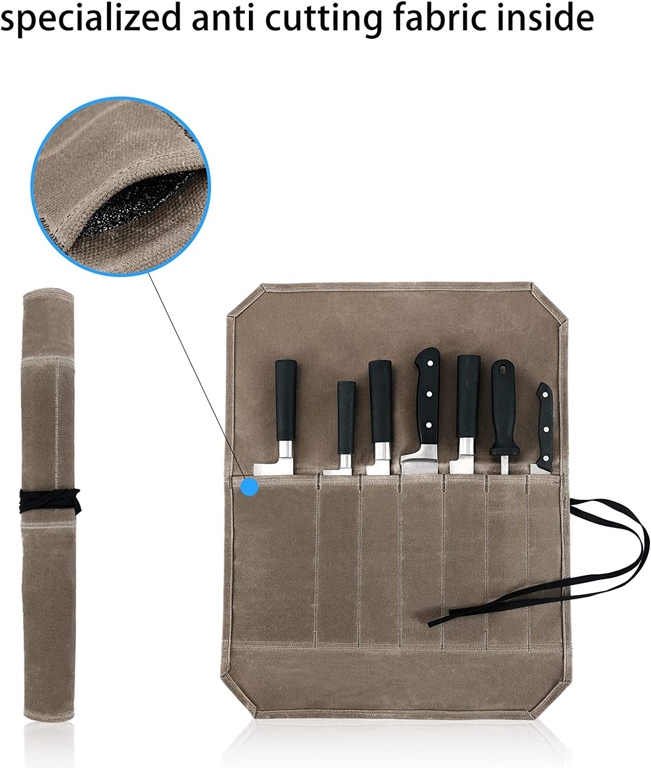 Knife Roll, Chef’S Knife Roll Case, Waxed Canvas Cutlery Knives Holders Protectors, Home Kitchen Cooking Tools and Utensils Wrap Bag Wallet , Multi-Purpose Brush Roll Bag, Travel Tool Roll Pouch