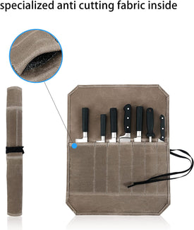 Knife Roll, Chef’S Knife Roll Case, Waxed Canvas Cutlery Knives Holders Protectors, Home Kitchen Cooking Tools and Utensils Wrap Bag Wallet , Multi-Purpose Brush Roll Bag, Travel Tool Roll Pouch