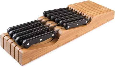 Image of 100% Pure Bamboo in Drawer Knife Block | Knife Drawer Organizer | Store Knives Safely with the Blades down | Storage Solution for Your Kitchen | Knife Organizer Drawer Insert