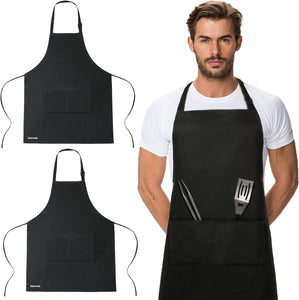 Aprons for Men, 2 Pack 100% Cotton Mens Apron, Black Chef Kitchen Cooking Apron, Men Grilling BBQ Apron with 2 Pockets, Waterproof Man Apron for Gardening, Baking