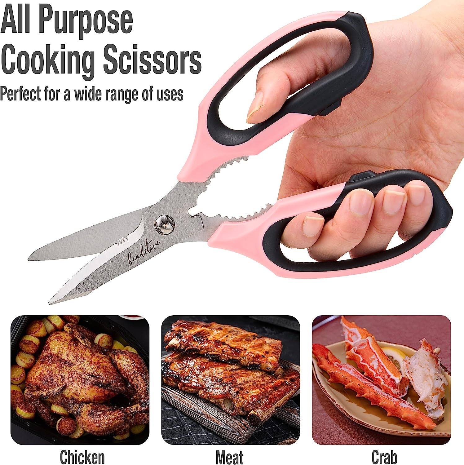 Multi-Purpose 8" Kitchen Shears - Detachable, Serrated Blades, Japanese Stainless Steel - Ergonomic Handle, Protective Cover - Dishwasher Safe