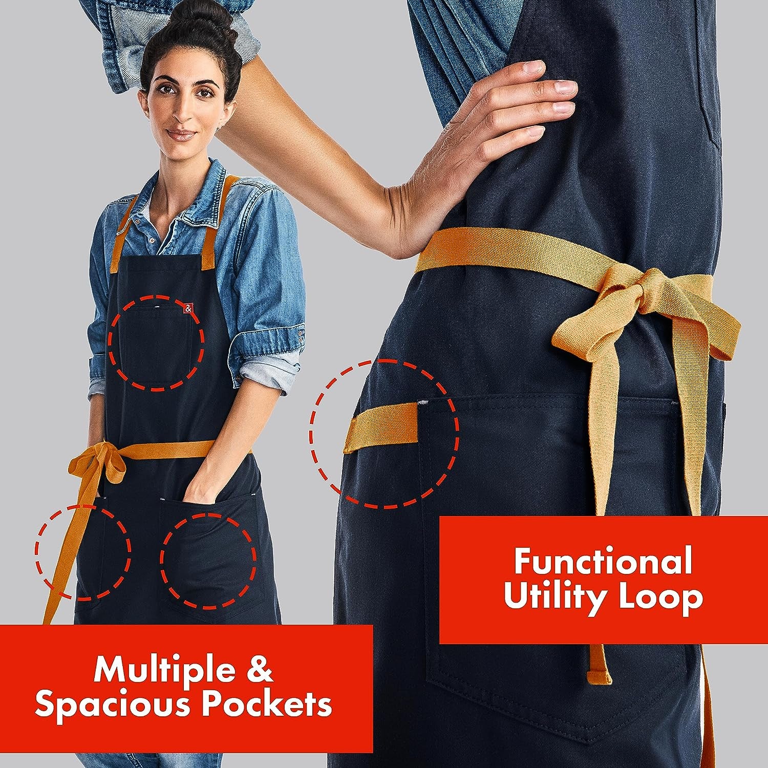 Midnight Blue Crossback Apron - Professional Chef Apron with Pockets and Cross-Back Straps for Cooking & Grilling - Kitchen Aprons for Men & Women - 8Oz 100% Cotton Twill Fabric