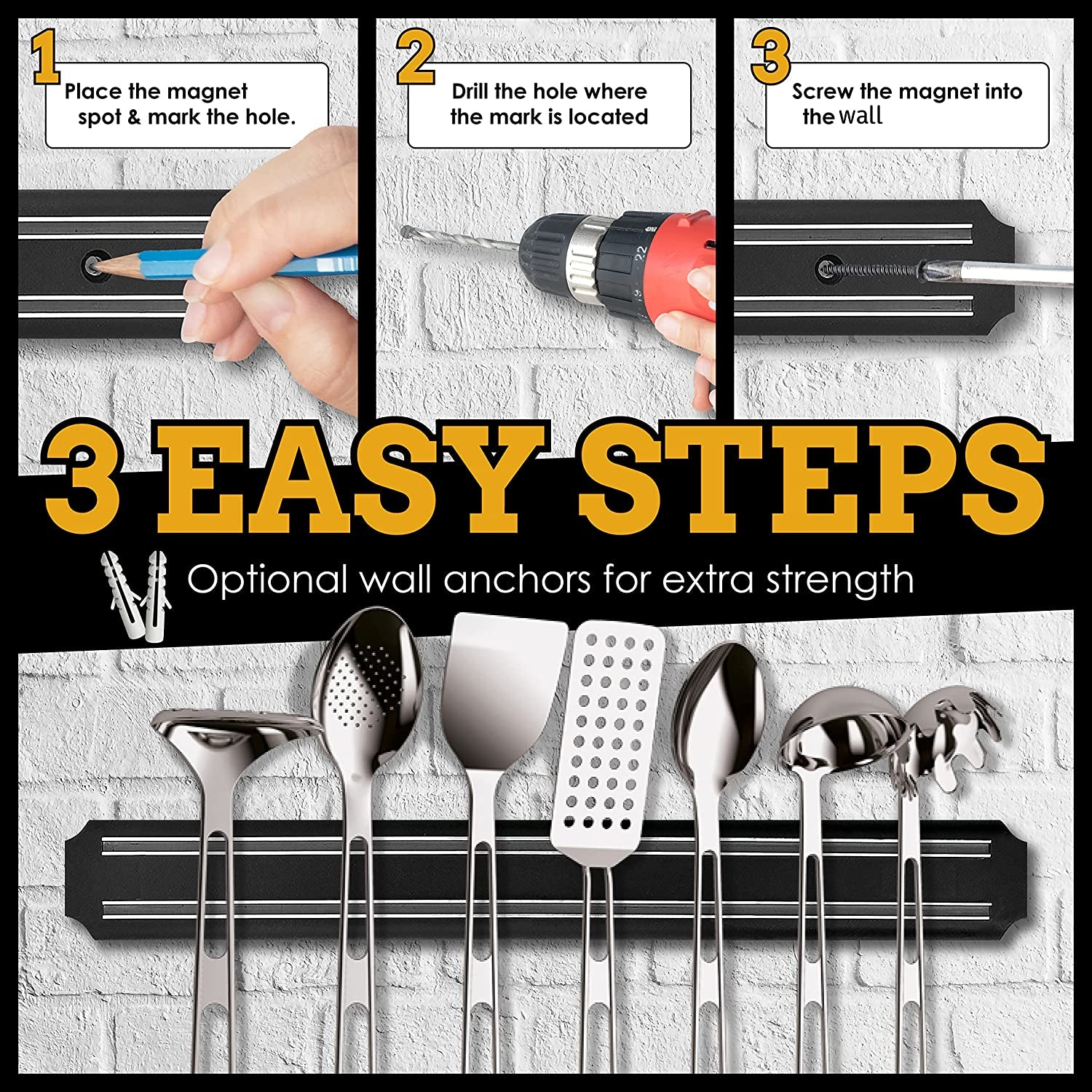 Magnetic Knife Holder for Wall (15Inch X Set of 2) Magnetic Knife Strip with Extra Strong Design, Easily Holds Large Knives -Easy to Install, the Perfect Space Saver -By