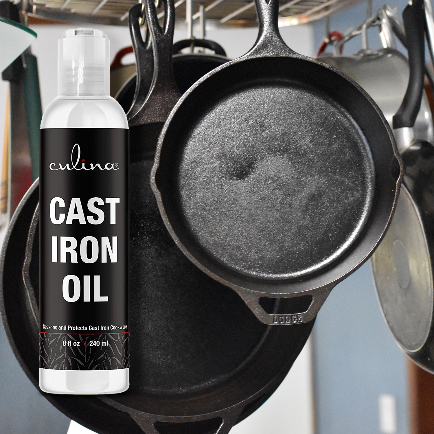 Culina Cast Iron Oil Kosher OU Certified Cleans and Protects Cast Iron Cookware, 8 oz - Livananatural