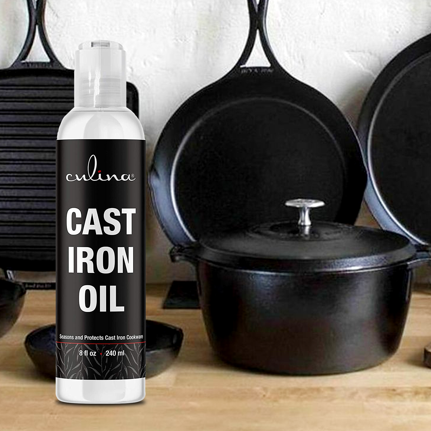Culina Cast Iron Oil Kosher OU Certified Cleans and Protects Cast Iron Cookware, 8 oz - Livananatural