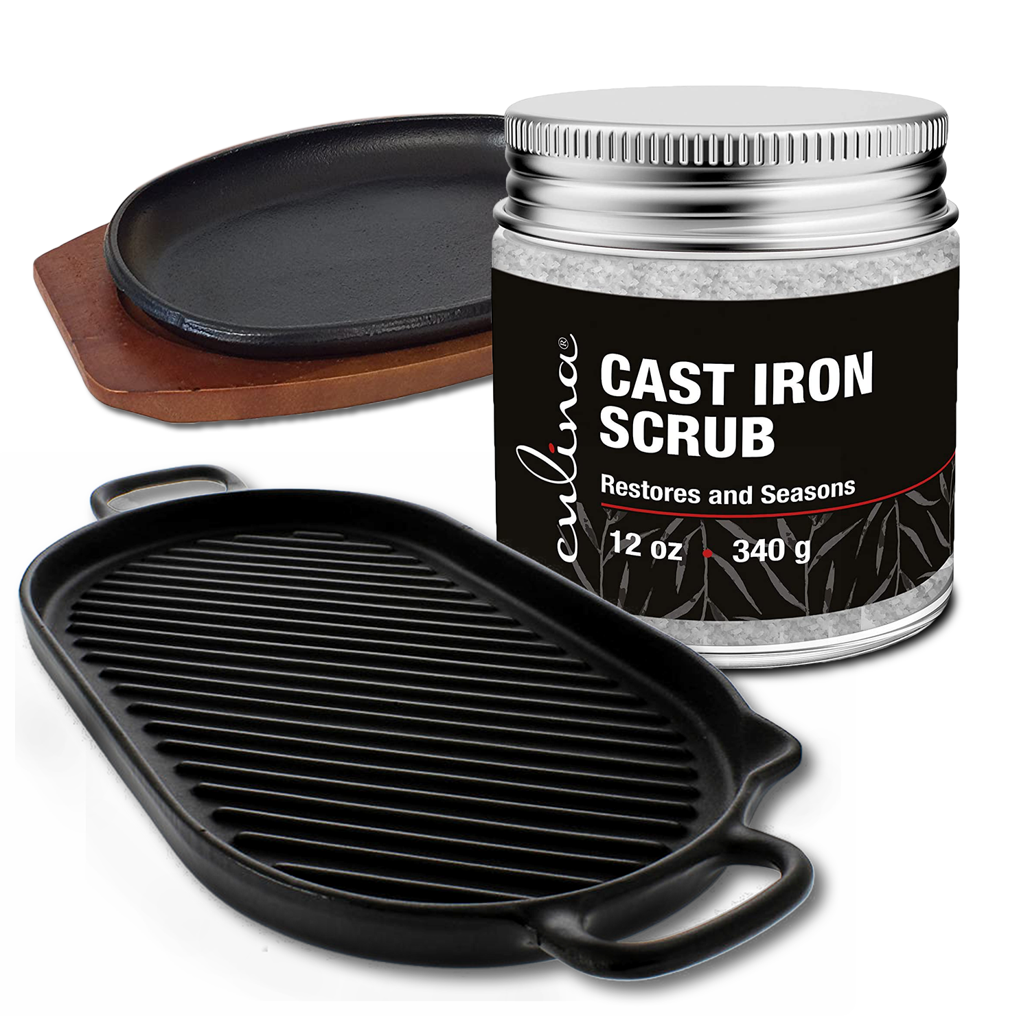 Culina Cast Iron Cleaning & Restoring Scrub | Removes Rust Without Scratching & Care Before Cleaning, Washing & Seasoning | 100% Natural | - Livananatural