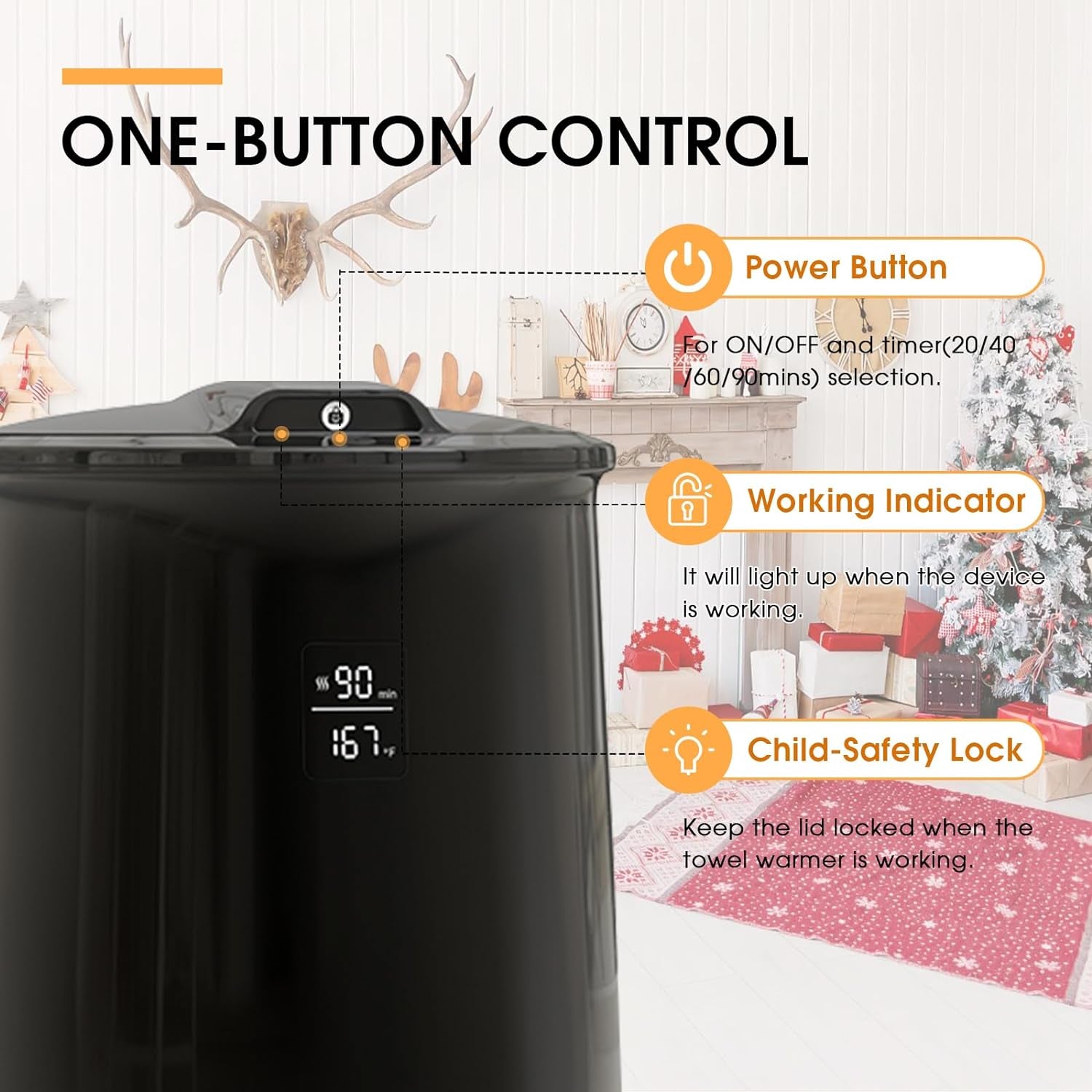 Towel Warmer, Upgraded 20L Capacity Towel Warmers for Bathroom, Luxury Towel Warmer Bucket with Child Safety Lock for Blankets, Bathrobes, Pjs, and More (4 Timer Settings, Auto Shut Off, BLACK)