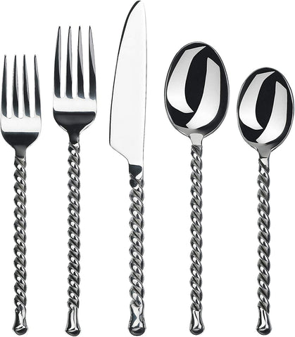 Image of 20-Piece Silverware Silver Tear Collection Polished Stainless Steel Flatware Sets, Service for 4