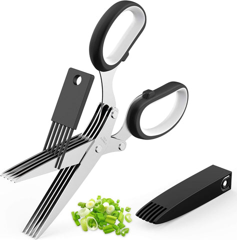 Image of Kitchen Shears 3 Pack - Kitchen Scissors Set with Heavy Duty Kitchen Shears, Herb Scissors with 5 Blades and Cover, Seafood Scissors
